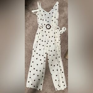 Cream with brown polka dots jumpsuit with belt - NWT